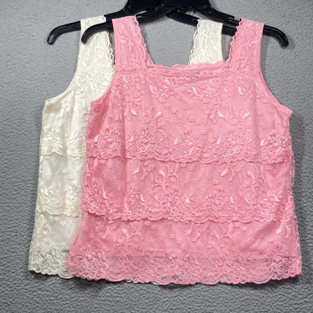 JG Hook Sleeveless Lace Tops Women's XL Lot of 2‎ Beige and Pink Lined Romantic